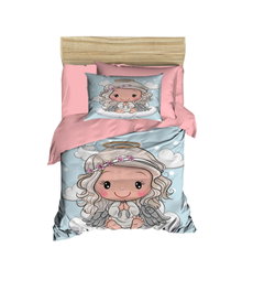 L'essentiel linge de maison PH170 Juego Funda Nórdica Bebé 100x150 cm, Microsatén y Algodón, Impresión 3D, Rosa, Gris y Azul